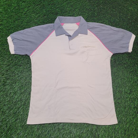 VTG 80s Color Block Polo Shirt Mens M Vaporwave Pink Piping Retro Neon Accent - Picture 1 of 9